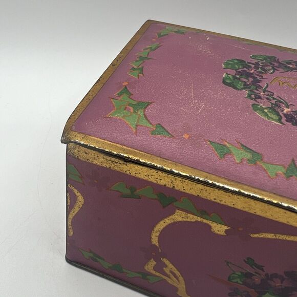 Vintage Pink Gold 8” Louis Sherry Candy Tin Floral New York Paris - Picture 6 of 8
